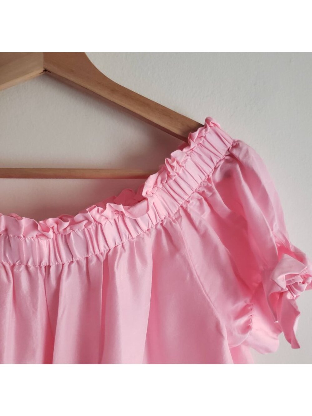 J Crew Pink Silk Blouse 8 Off-Shoulder Top w Bow Tied Sleeves - Picture 6 of 12